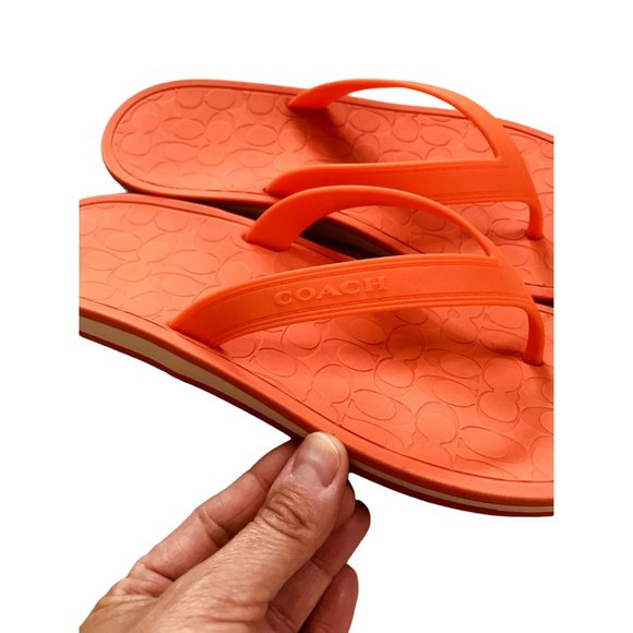 SOLD Coach Orange Rubber Flip Flop Sandals Size 7 - Picture 6 of 9